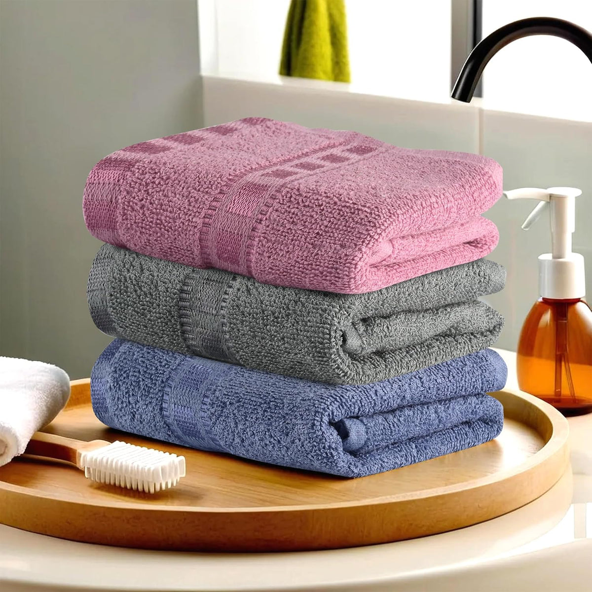 Kuber Industries Cotton Hand/Face Towels For Men & Women 600 Gsm | Easily Washable Workout Gym Napkins For Men - Dark Blue-Grey & Pink (Pack Of 3)
