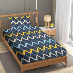 Single Bedsheet With 1 Pillow Covers - 60 X 90 Inches, Navy Blue | Soft Wrinkle Free Breathable Easy Care | Color Fade Resistant Bedsheet