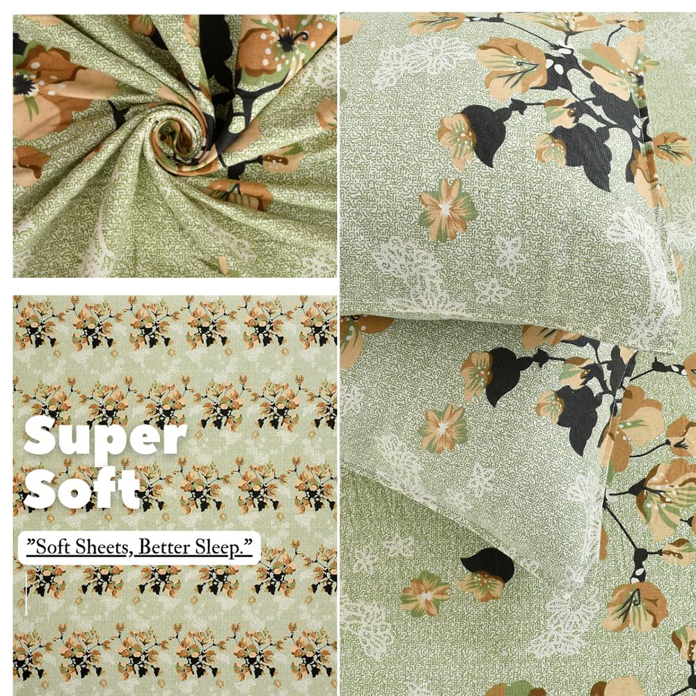 100% Pure Cotton Double Bedsheet With 2 Pillow Covers - 90 X 90 Inches, Light Green | Soft, Breathable & Skin-Friendly Fade Resistant Double Bedsheet