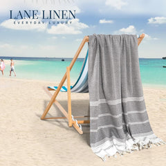 Lane Linen 100% Cotton Beach Towel With Bag Towels 699 Gsm | Oversized Pool Absorbent Extra Large Quick Dry Sand Travel Towel - Ebony (2 Piece)