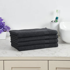 Fresh From Loom Luxury Fur Collection Hand Towel 500 Gsm Napkins Cotton High Absorbency Double Stitched Size (Blackish Grey) - Set Of 4