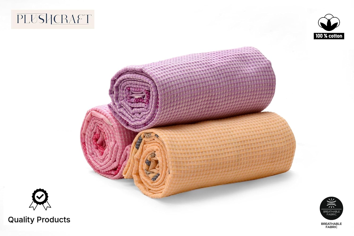 Plushcraft 100% Cotton Large Size Bath Towel 900 Gsm | Ultra Soft, Absorbent, Light Weight & Quick Dry Towel | Set Of 3 (Pink, Lavender, Peach)