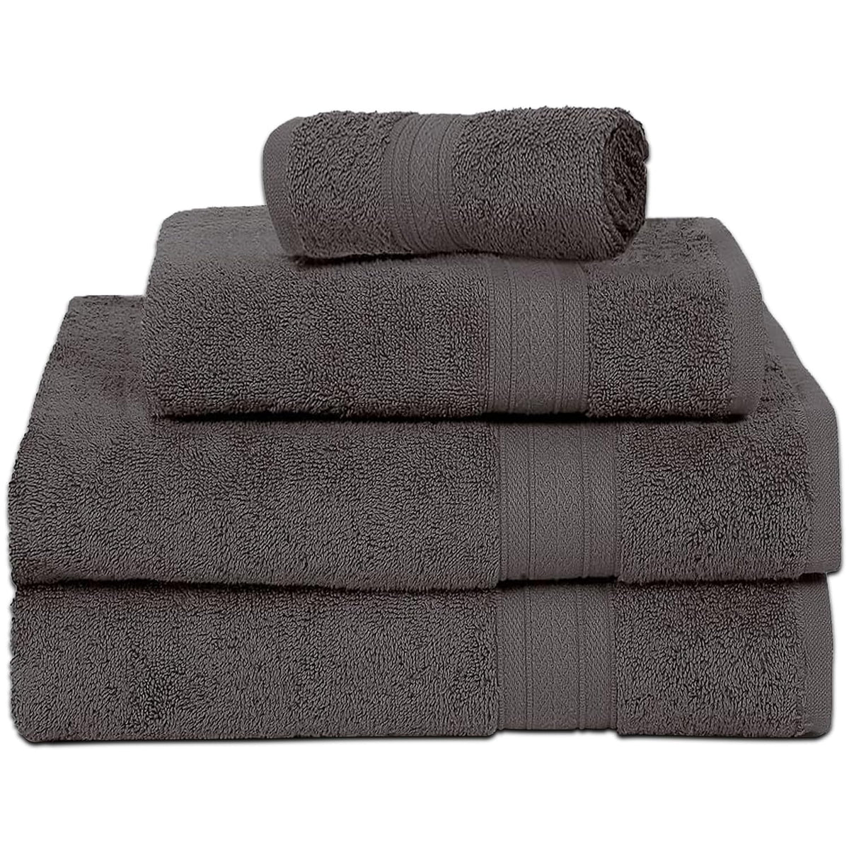 Ambra Linens Highly Absorbent Towel 500 Gsm | 100% Cotton, Soft And Plush, All Seasons Use, Large, Everyday Use, Durable (1hand, 1face, 2bath Towels Set) | Solid Grey