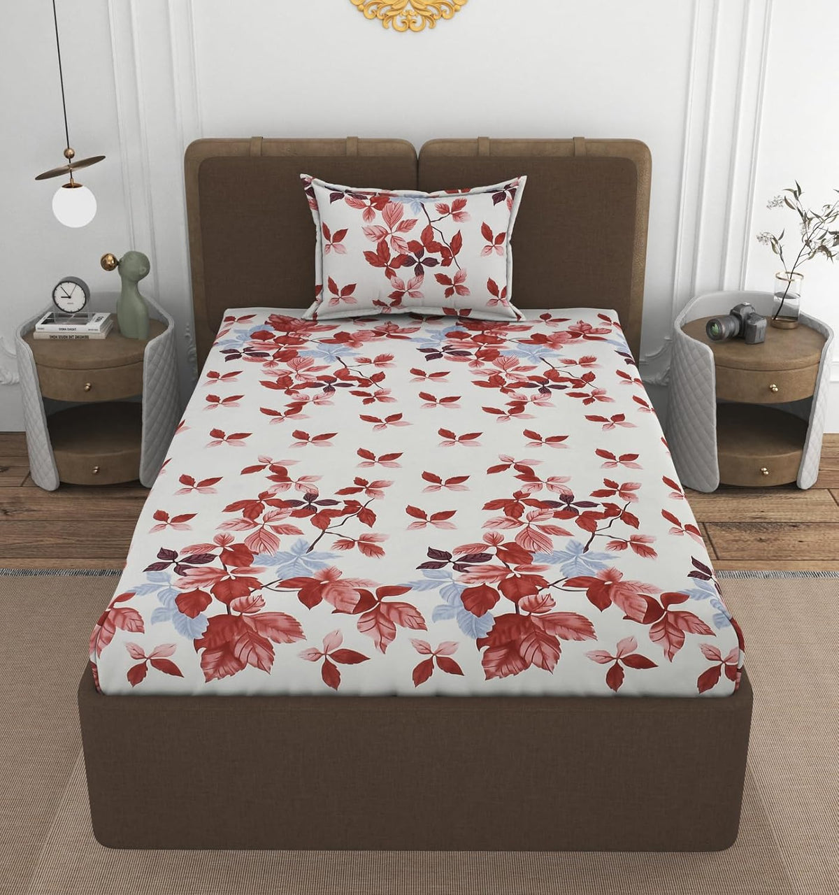 Elastic Fitted Bedsheets Single Bed With 1 Pillow Cover - Size 36 X 72 X 10 Inches, Brown | 100% Premium Fabric Is Lightweight, Soft & Comfortable