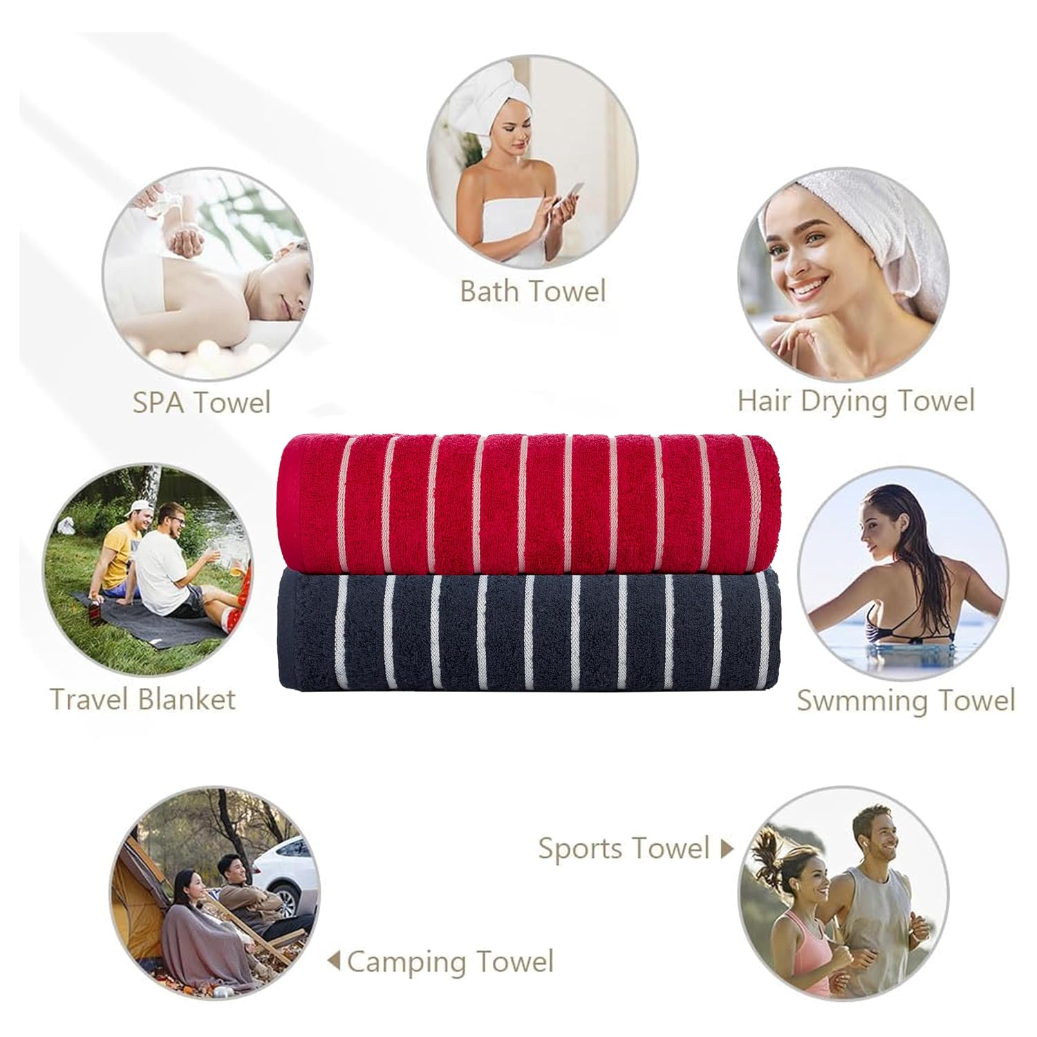 Casa Copenhagen Designed In Denmark Estatic Super Soft 2 Pieces 100% Cotton Large Bath Towel 525 Gsm - Pink & Navy
