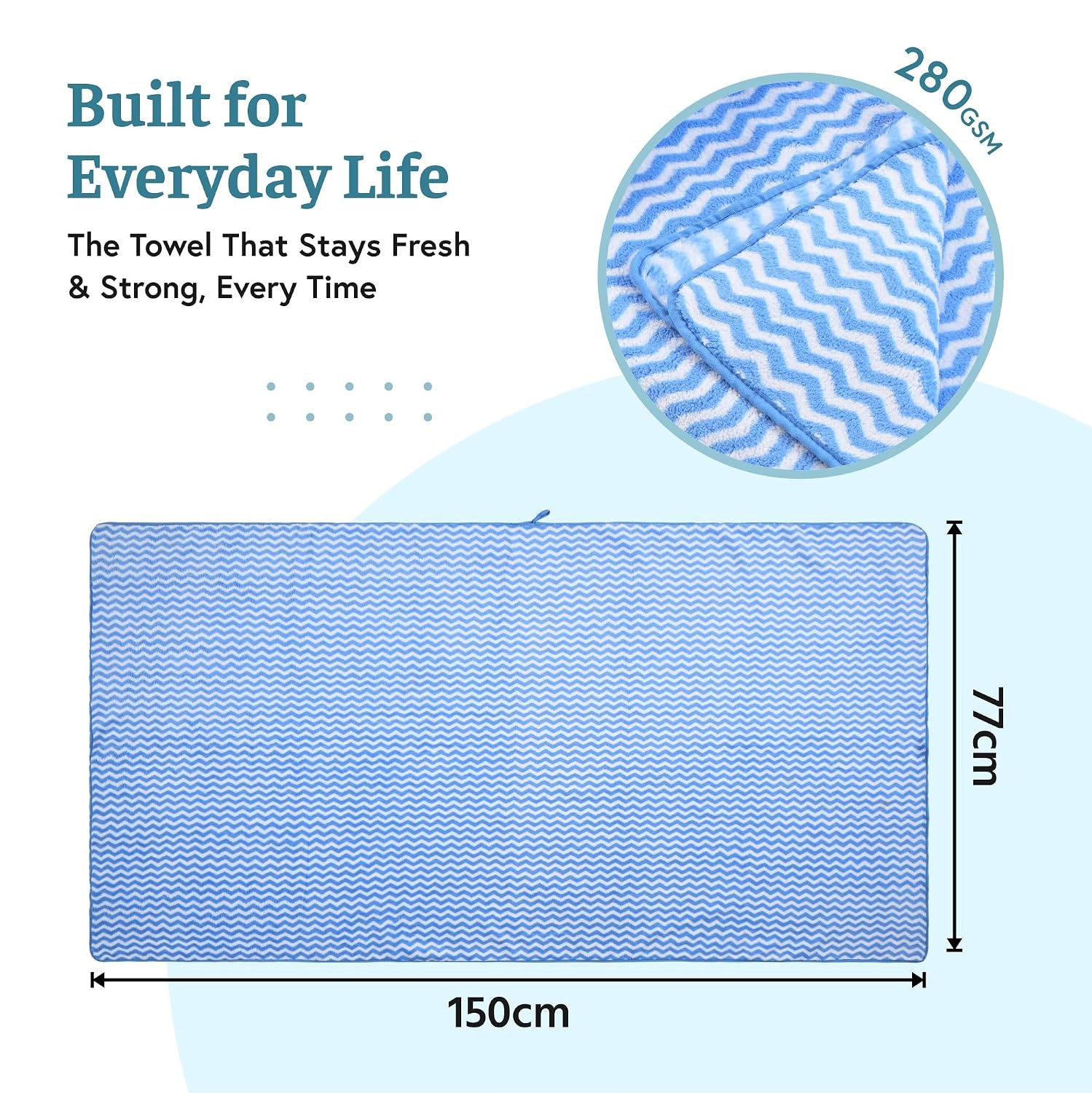 Kuber Industries Microfiber Bath Towel 350 Gsm | Large Size Soft Quick Dry & Absorbent Shower Bath Towel (Zig Zag) - Blue