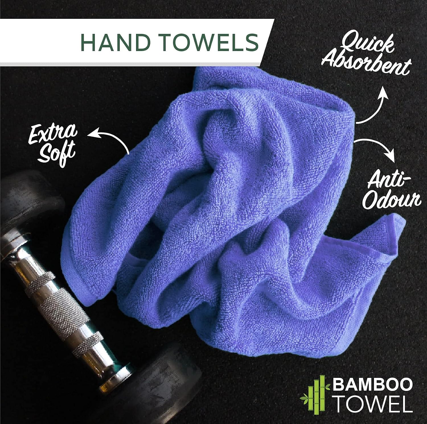 Heelium Bamboo Hand Towel 600 Gsm | Ultra Absorbent & Anti-Bacterial 3x Softer Than Cotton Towels | Pack Of 2 - Iris, Grey