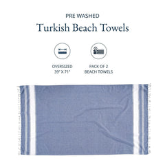 Lane Linen Turkish Beach Towels Extra Large 699 Gsm | Pre-Washed For Soft Feel, Oversized Sand Free Quick-Dry Pool Towel- Forever Blue (2 Pack)