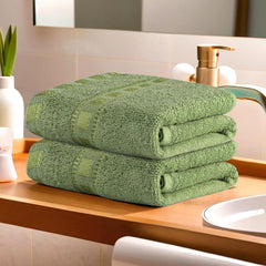 Kuber Industries Cotton Hand & Face Towels 200 Gsm | Easily Washable Workout Gym Napkins For Men | Pocket Towel - Green (Pack Of 2)