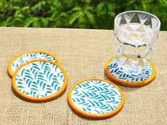 Studio Pottery Ceramic Coasters Set Of 4 - Green & Yellow | Dining Table Coasters - Bar Accessories