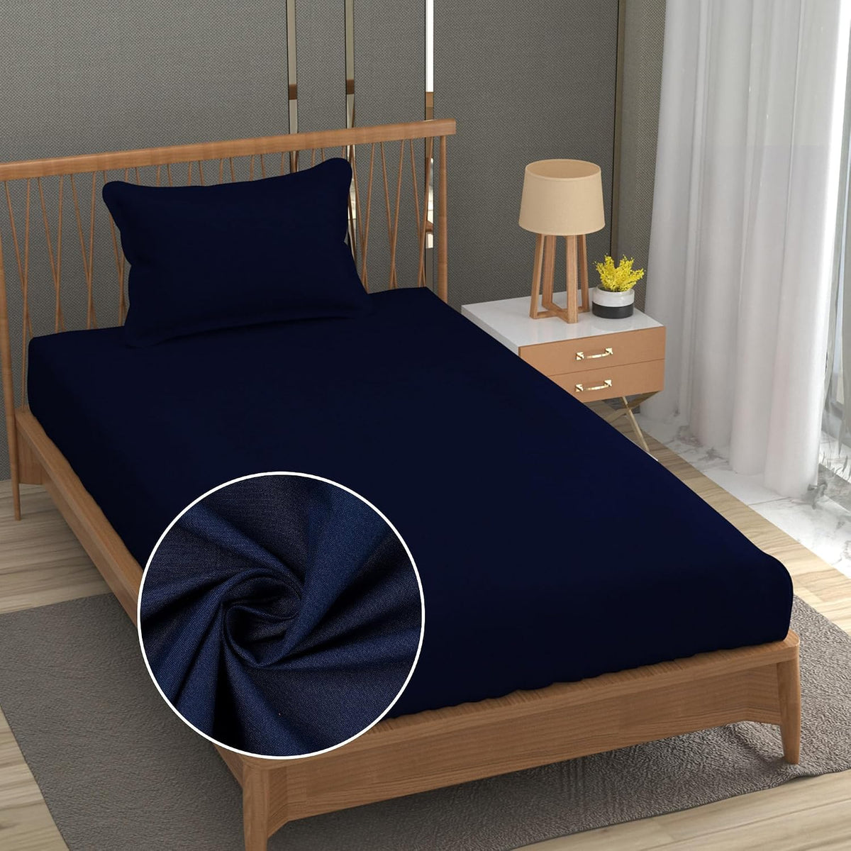 Solid Plain Single Size Bedsheet Set With 1 Pillow Covers | Size - 60 X 90 Inches, Navy Blue | Ideal For All Seasons Due To Its Breathable Nature