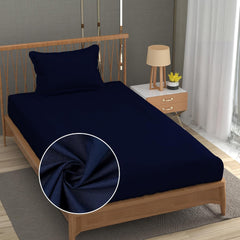Solid Plain Single Size Bedsheet Set With 1 Pillow Covers | Size - 60 X 90 Inches, Navy Blue | Ideal For All Seasons Due To Its Breathable Nature