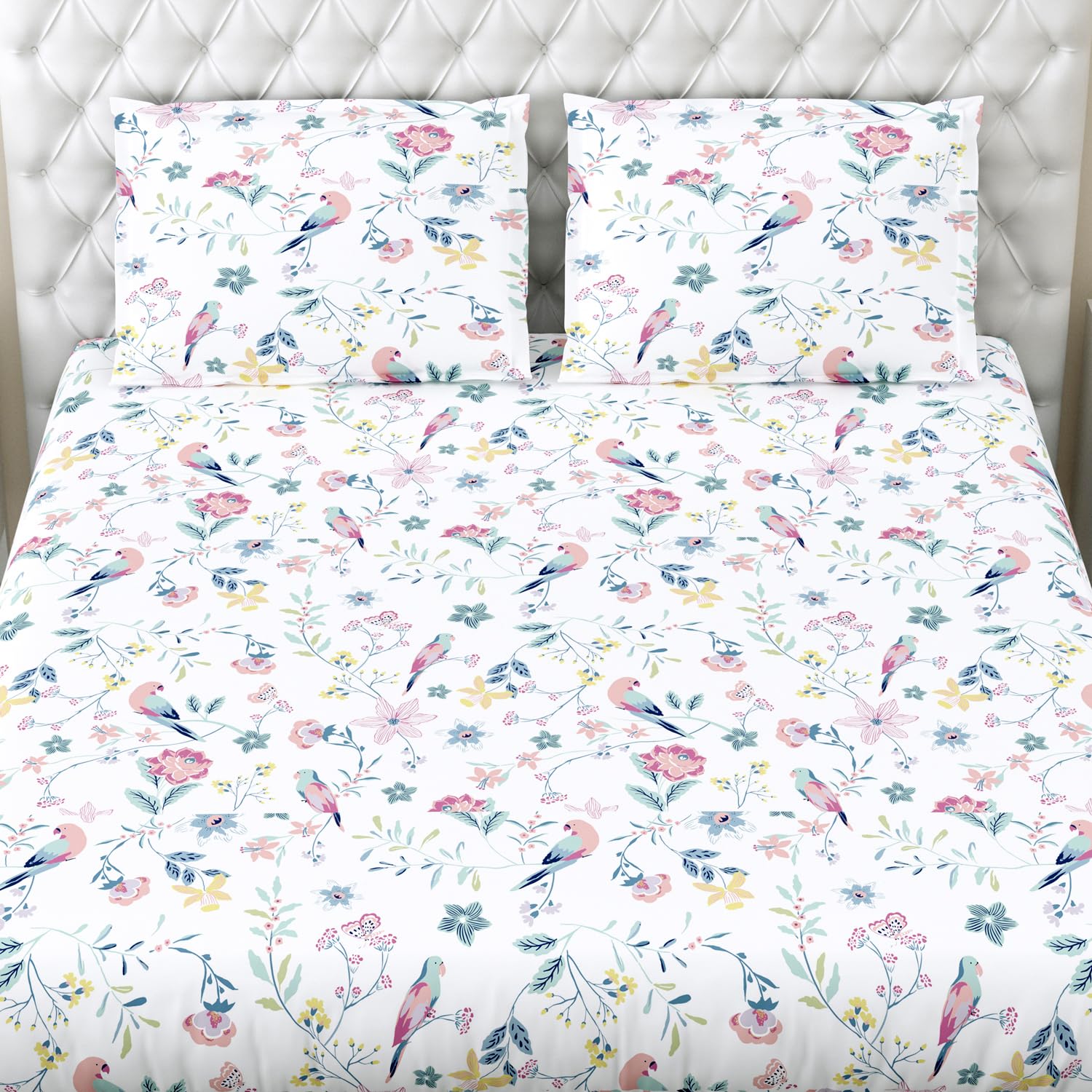 Queen Size Bed For Elastic Fitted Bedsheet With 2 Pillow Covers | 50 X 78 X 10 Inches, White & Grey | Softness, Durability & Comfort | Perfect For Everyday Use