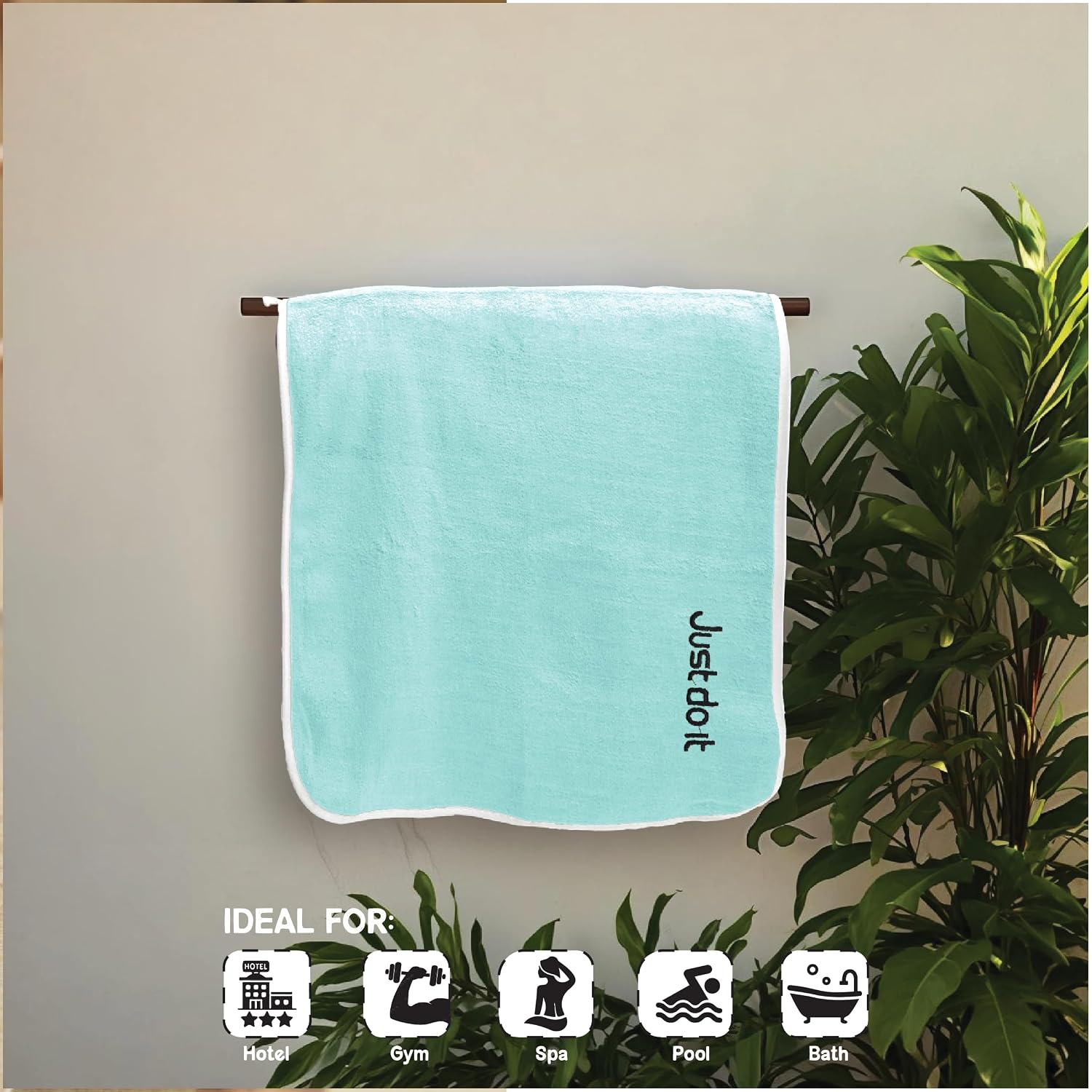 Housse Premium Soft Microfiber Embroidery Bath Towel 350 Gsm | Soft Absorbent Quick-Drying Sweat Towel (Just Do It - Fluroescent)