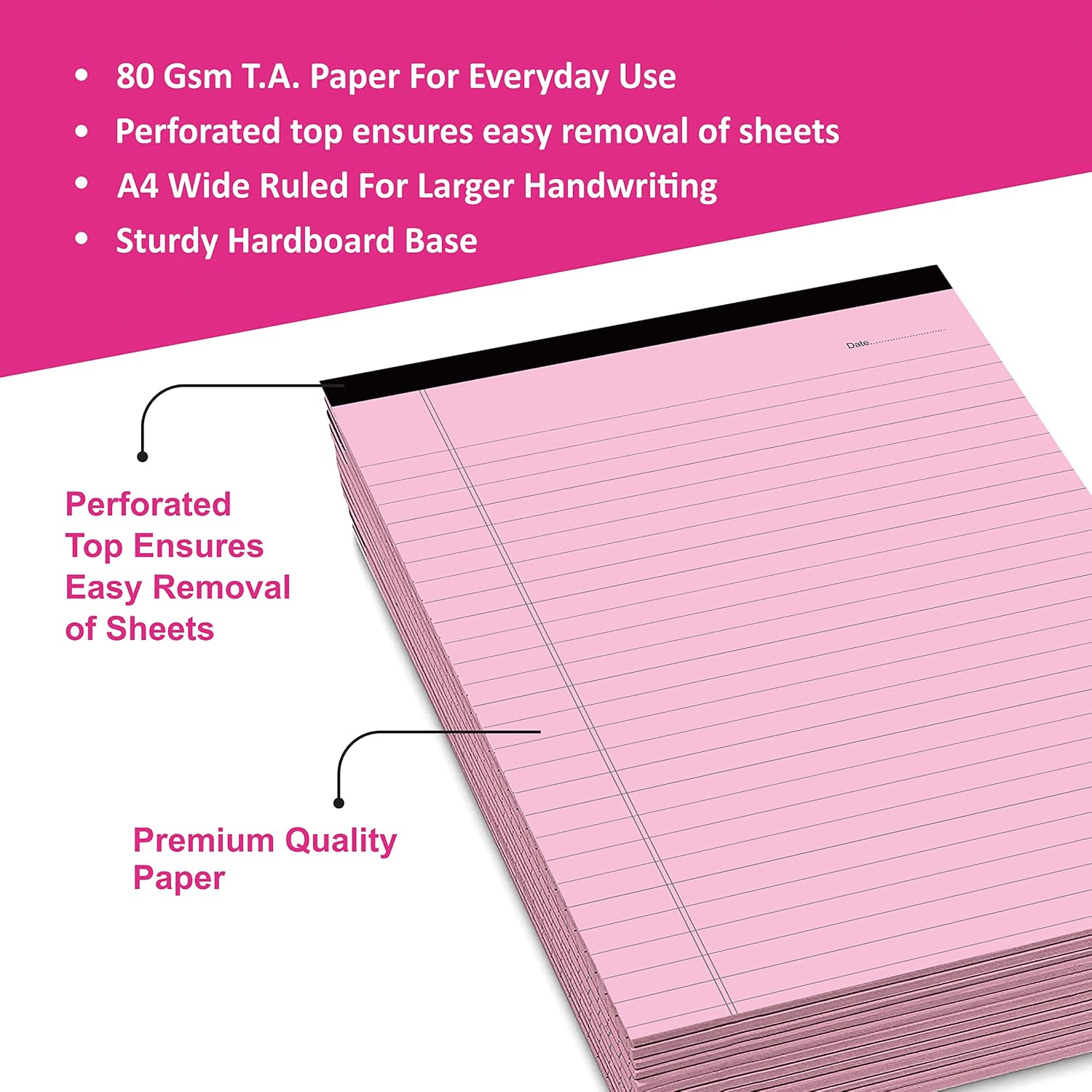 Office Notepads, A4 Size 275 X 205 Mm Legal/Wide Ruled, Colours Writing Office & Memo Pads, 4Pcs