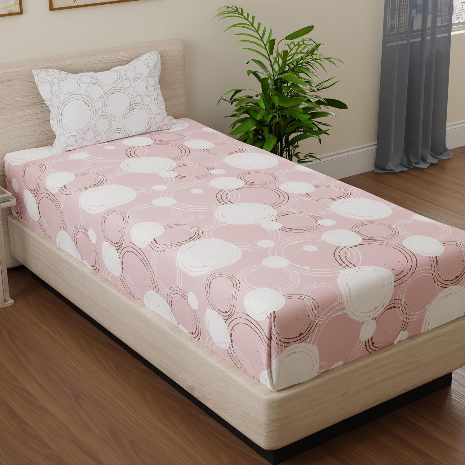 Beautiful Single Bedsheet With 1 Pillow Cover - 55 X 88 Inches, Pastel Peach & Off White | Cotton Bedsheet Is Naturally Comfortable