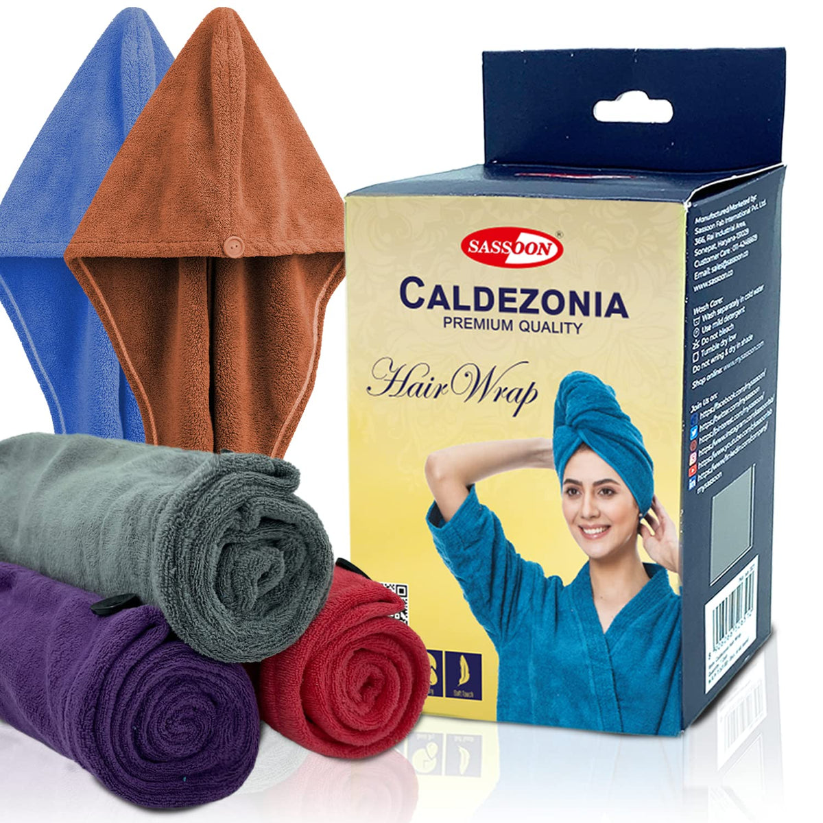 Sassoon Venir Microfiber Hair Wrap Towel 450 Gsm | For Women With Smooth Texture Super Absorbent Quick Dry Hair Turban (Assorted)- Pack Of 2