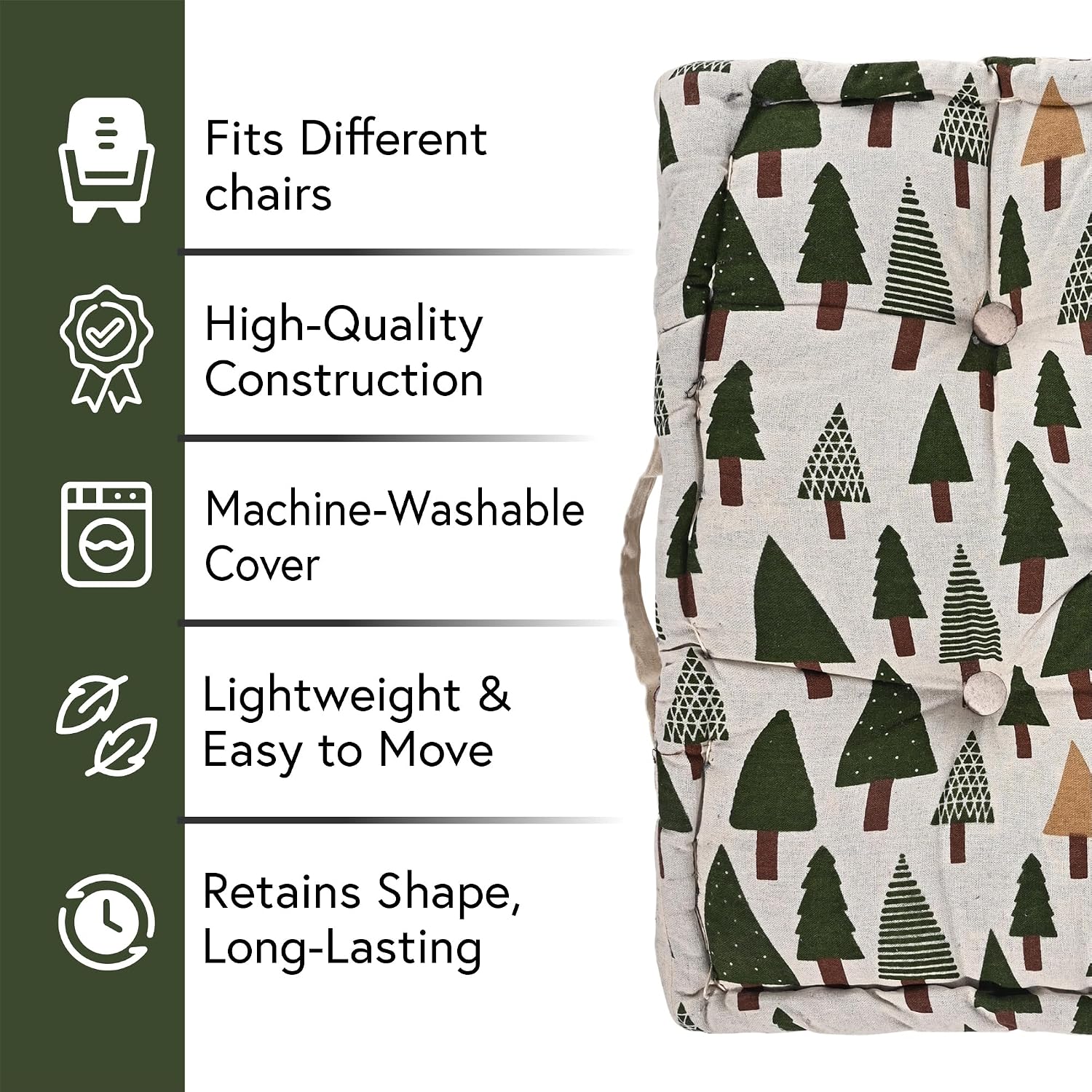 Soft Cotton Chair Cushions For Sitting, Button Pillow, Printed - Grey & Green | Pillow For Office Work & Posture Support | Sitting Cushion & Back Rest For Chair | Pain Relief - Pack Of 4