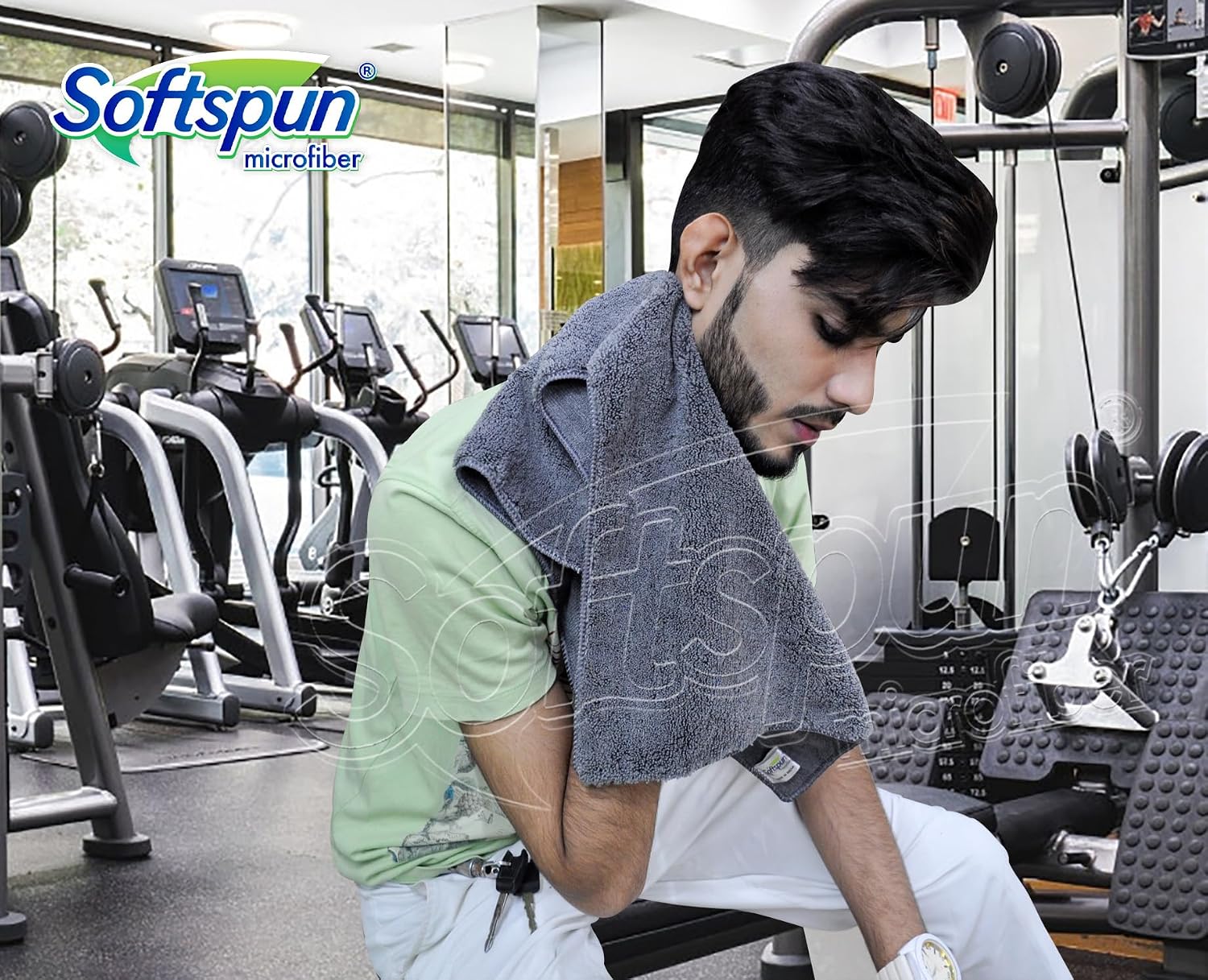 Softspun Microfiber Towels 380 Gsm | High Loop Gym & Sports For Men & Women Fast Drying Super Absorbent Lightweight (Grey)