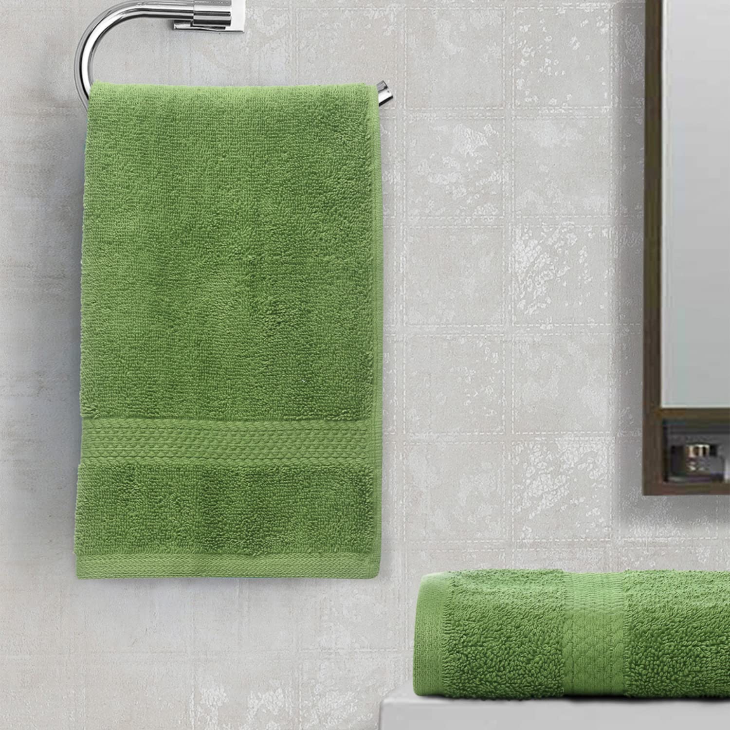 Spaces 100% Cotton Hand Towel 400 Gsm | High Absorbency Easy Care Soft Feel (Green) - 2 Pcs