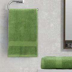 Spaces 100% Cotton Hand Towel 400 Gsm | High Absorbency Easy Care Soft Feel (Green) - 2 Pcs