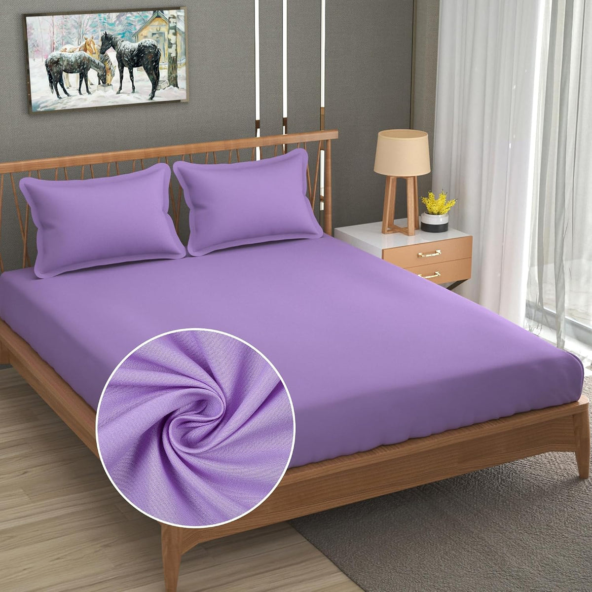 Queen Size Solid Plain Bedsheet Set Includes 2 Pillow Covers - 90 X 95 Inches, Purple | Exceptional Softness & Breathability | Premium Microfiber Material
