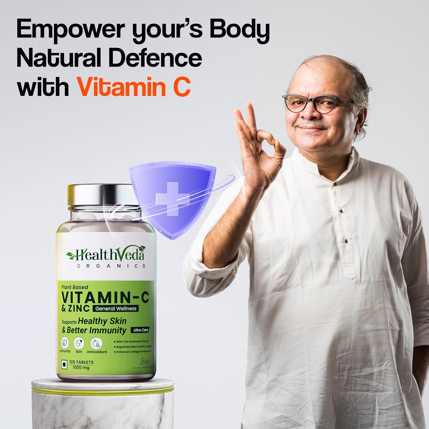 Health Veda Organics Private Limited Natural Vitamin C 1000 Mg I Boosts Immunity, Antioxidant & Skin Care For Both Men & Women | 120 Tablets , 200gm 0.4lbs