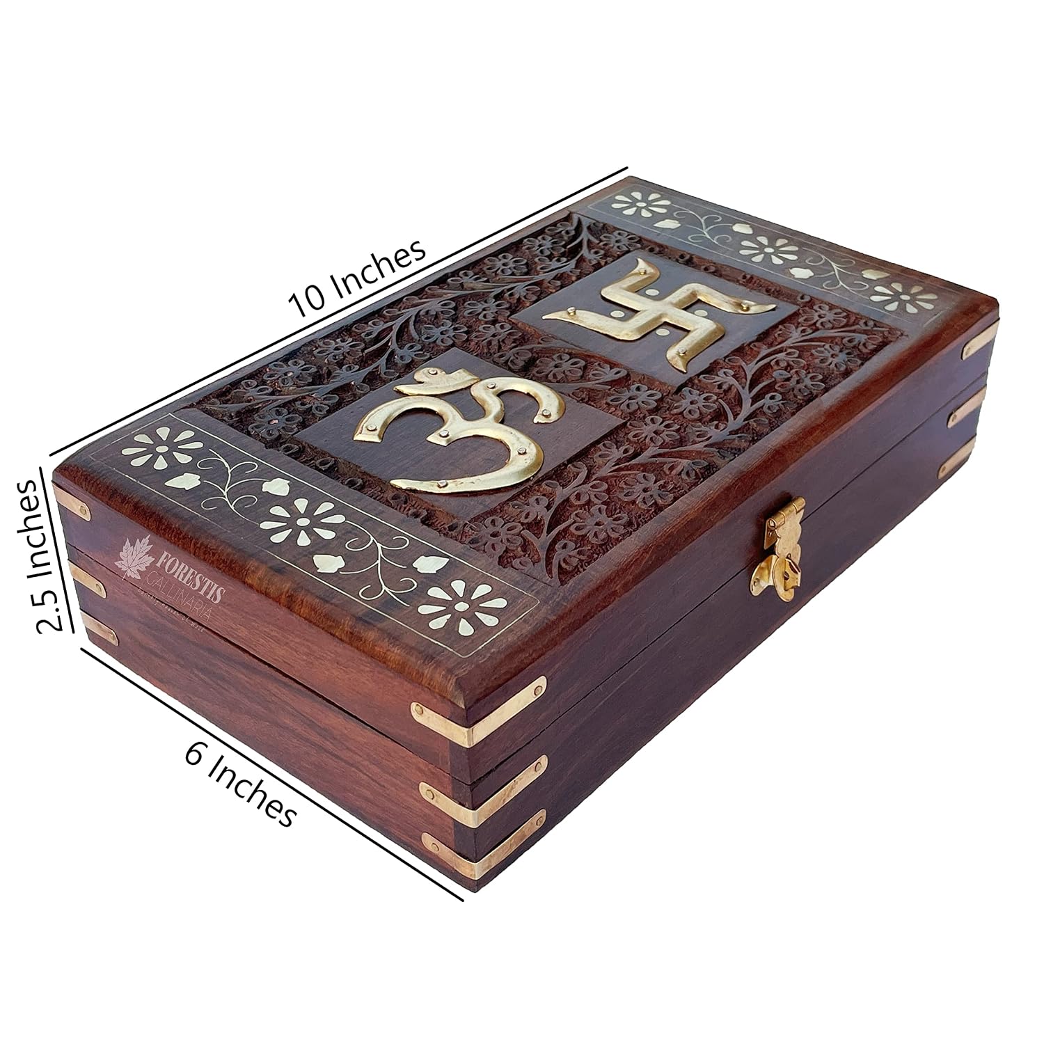 Wooden Carved Om Box, Rosewood Jewellery Box, Kit, Vanity Organiser For Women, Storage, Gold, Cash, Money, Good Luck Shagun Gift, Pooja Temple Samagri 10 X 6 Inches, Pious Galaxy, Colour - Brown