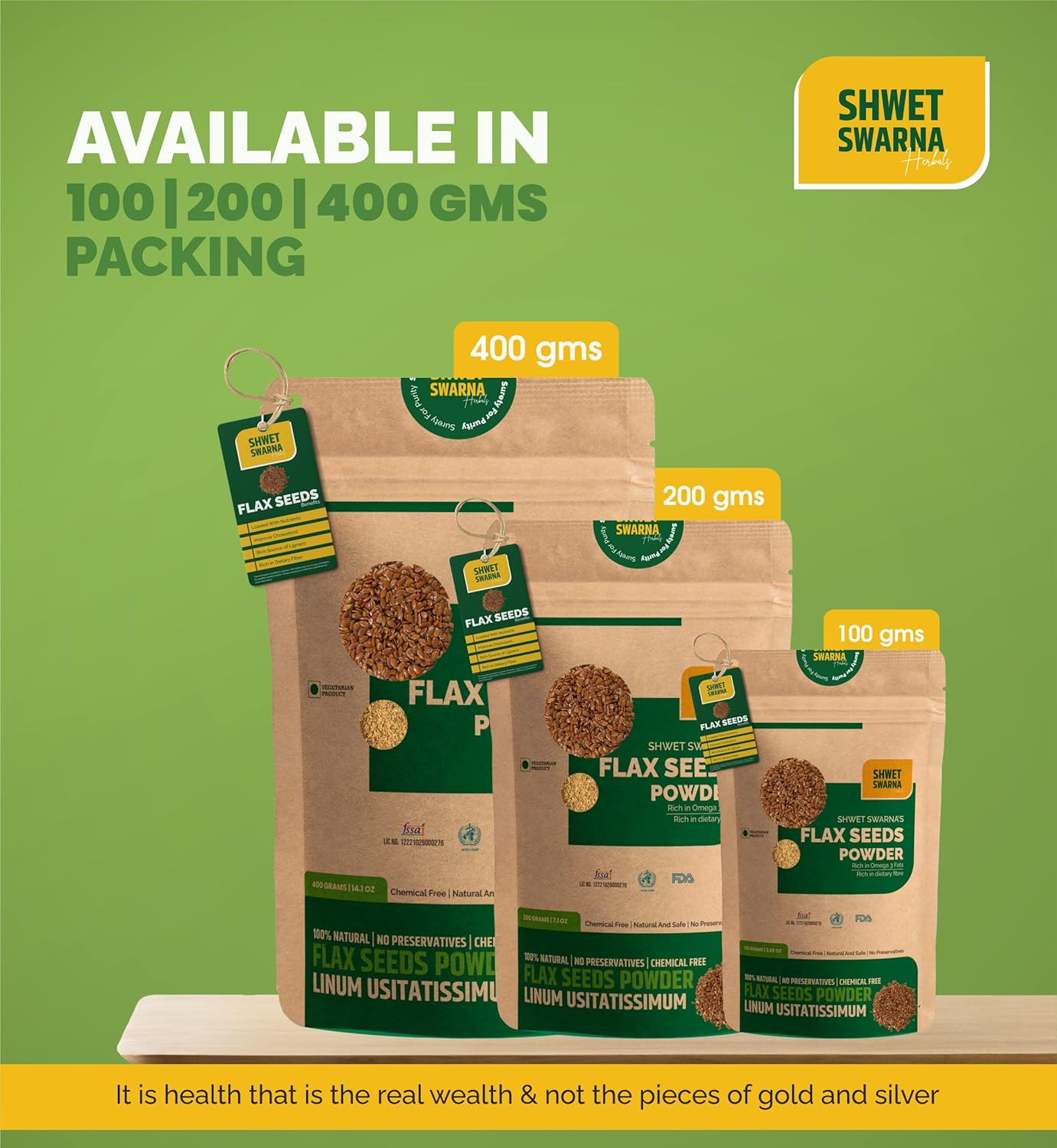 Shwet Swarna Pure Natural Flax Seeds Alsi Herbal Ayurvedic Health Supplement Product, 100% Vegetarian, Natural & Chemical Free | 400gm 0.8lbs
