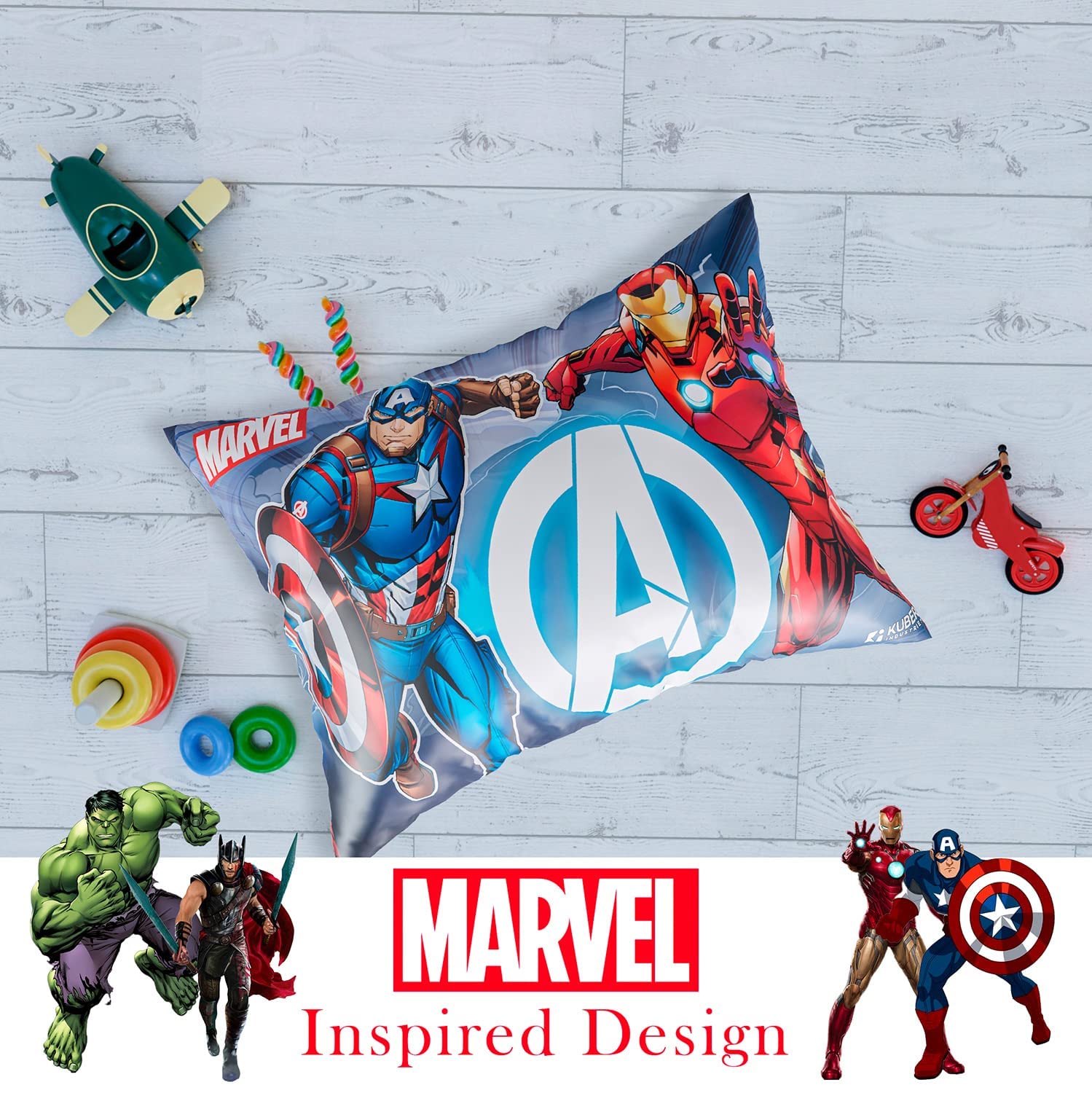 Marvel Avengers Print Kid's Pillow | Soft Cushion Pillow Filler - 12 X 18 Inch | Sky Blue, Sleeping Pillow Filler For Kids | Polyester Kids Pillow For Sleeping & Travel, Multipurpose Use
