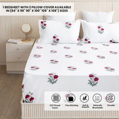Red & White King Size Bedsheet With 2 Pillow Covers - 108 X 108 Inches | Luxurious Printed Flat Sheets | Perfect For Home Decor & Gifting
