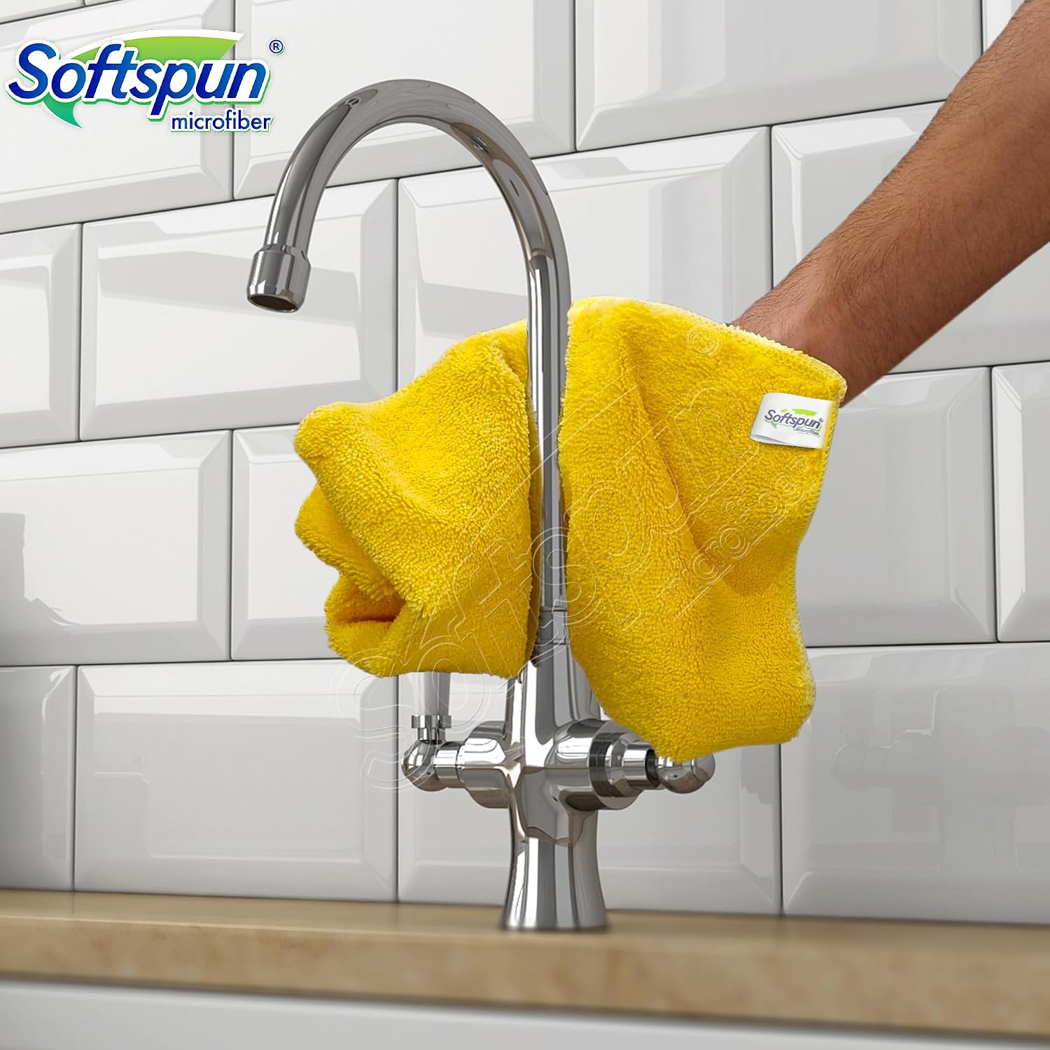 Softspun Microfiber High Loop Cleaning Cloths Towel 600 Gsm | Highly Absorbent, Lint & Streak Free, Multi-Purpose Wash Cloth For Kitchen, Window, Silverware - Pack Of 5 (Yellow)