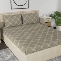 Cotton 210 TC Premium Queen Size For Bedsheet With 2 Pillow Covers - 88 X 100 Inches, Brandon Beige | All Weather Comfort & Bedroom - Softness & Natural Breathability