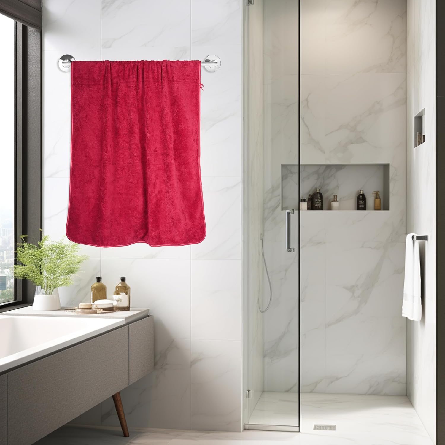 Sellsworld Microfiber Large Bath Towel | Quick Dry Super Absorbent Bath Towel For Men & Women | Towel For Bath, Travel, Gym, Beach, Pool & Yoga (Red & Dark Grey)