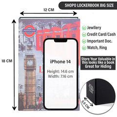 Label Book Locker Dictionary Stainless Steel Hidden Safe Jewellery Box, Cash Locker For Home & Office (18 X 12 X 5.5 Cm) Colour - London City, Lock Type - Combination