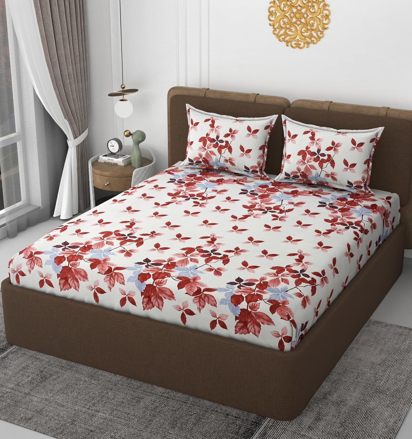 Elastic Fitted Bedsheet Queen Size With 2 Pillow Covers - 60 X 78 Inches, White & Brown | Lightweight, Soft & Comfortable | Durable & Long Lasting Wrinkle Resistant Fabric