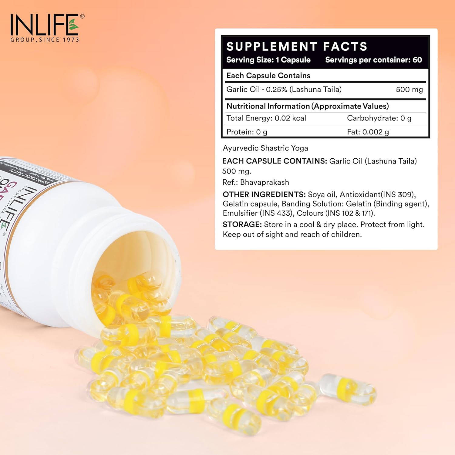 Inlife Garlic Oil Supplement 500mg, Natural Source Of Vitamins, Minerals & Antioxidants, Maintaining Overall Health | 60 Capsules 100gm 0.2lbs