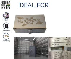 Steel Storage Boxes, Cash, Pooja Peti, Organizer, Safe Locker Box 8 Inch Storage Box W - 8", H-2.50", L-5" Cash Box With Laser Print Design, Material - Stainless Steel
