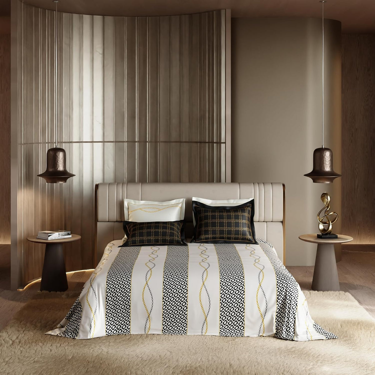 Bedding Set 1 Bedsheet King Size With 4 Pillow Cover - 108 X 108 Inches, White & Deep Black | Wedding, Bedroom, Date Night Collection | 300 Thread Count