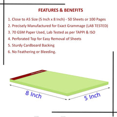 A4 Size, Pads, Writing Notepad, Paper Pad, 50 Single Side Ruled Sheets Per Pad (White) Pack Of 6