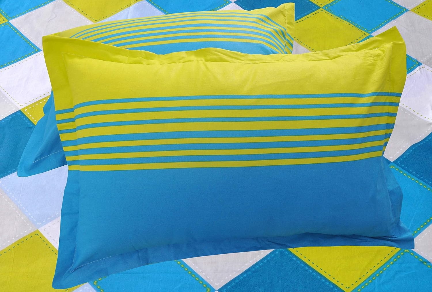 Cotton King Size Bedsheet With 2 Pillow Covers - 108 X 110 Inches, Green & Sky Blue | Color Fade Resistant Bedsheet | Ideal For Hotel, Guest House