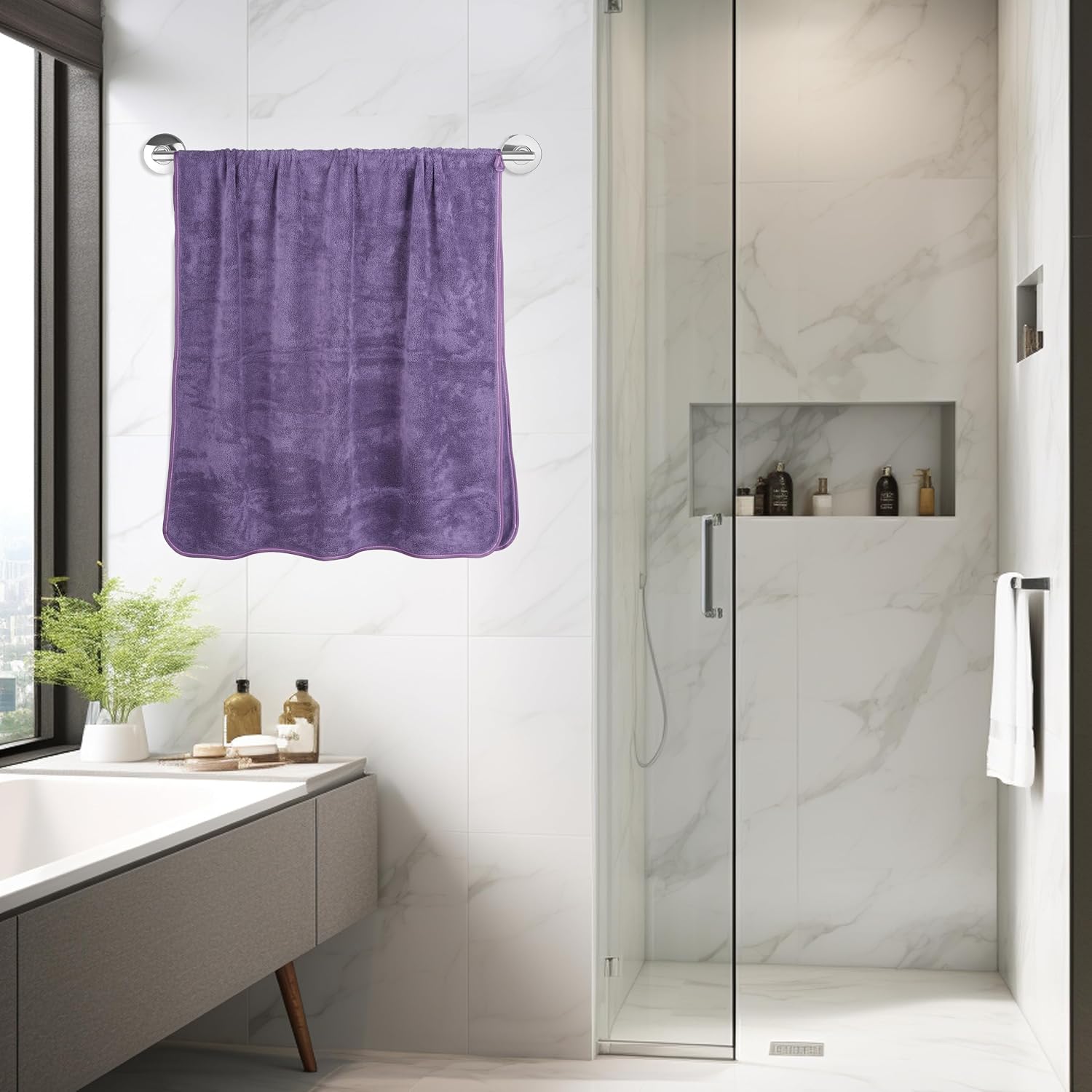 Glivary Microfiber Bath Towels Extra Soft Plush & Quick Dry High Absorbency Large Size Towels For Bathing (Dark Purple)