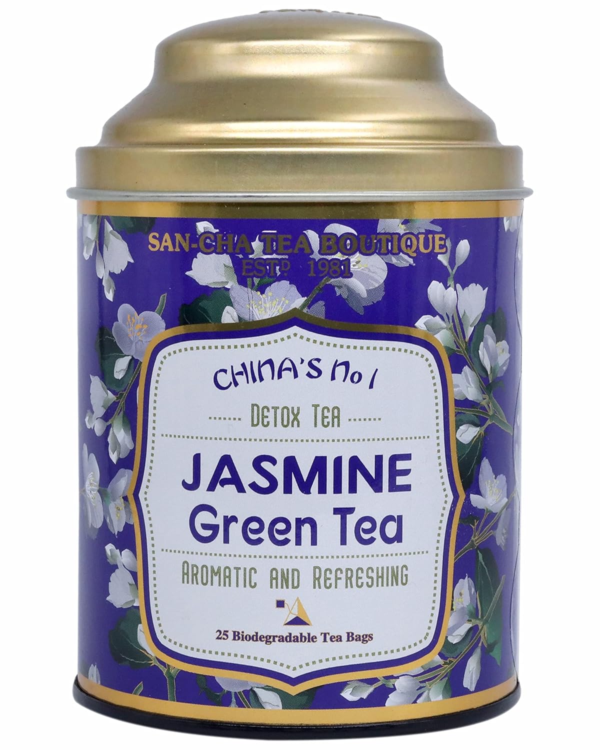 San-Cha Jasmine Green Tea - 25 Biodegradable Tea Bags | Aromatic & Refreshing China's No 1 Detox Tea - Environment Friendly & Made In Corn Fiber | Low Caffeine