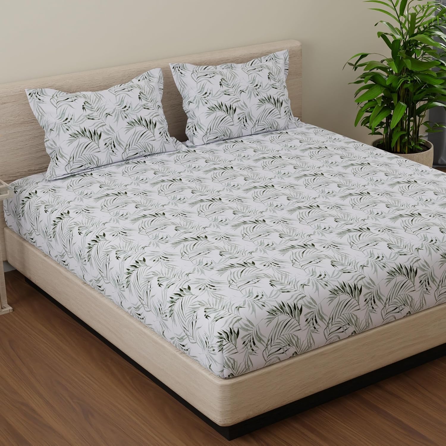 King Size For Double Bedsheet 2 Pillow Covers - 108 X 108 Inches, Forest Green & White | Soft & Durable For Everyday Use - All Season Comfort
