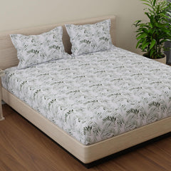 Flat Double Bedsheet With 2 Pillow Covers | Queen Size - 88 X 96 Inches, Forest Green & White | Durable & Long Lasting Bedsheet