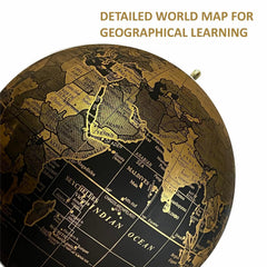 Big 10 Inch World Map Globe With Stylish Stand For Home, Living, Bedroom & Hall Decor, Office Table, Kids Room, Educational Tool, Showpiece - Gold Black, Pack Of 1