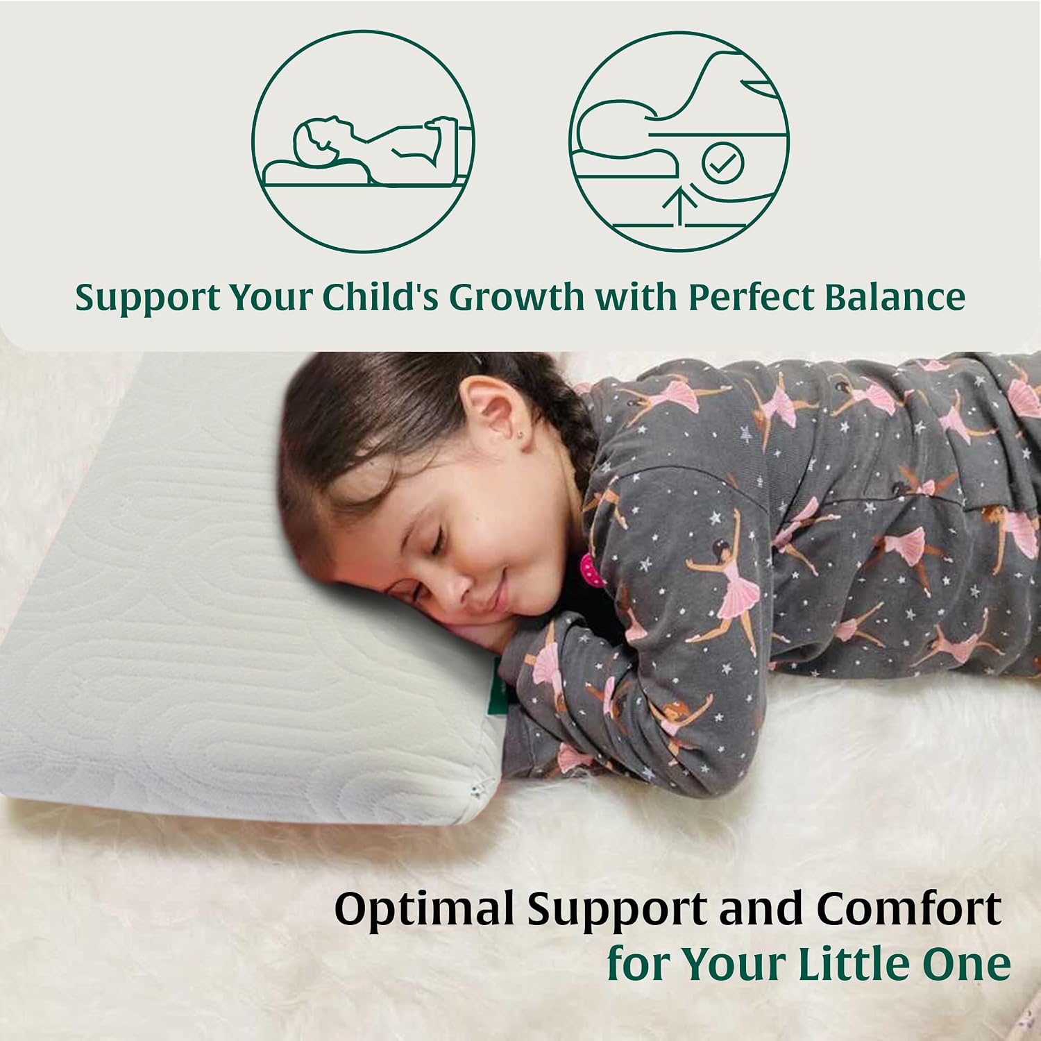 Soft Memory Foam Pillow For Sleeping, For Ages 2 To 8, Cream, Kids Pillow | Toddler Support With Cream Cover - Suitable For Boys & Girls | For Kids, Neck & Head Support Pillow