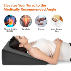 Wedge Pillow Memory Foam For Back Support, Velvet Dark Grey, Medium Size - 7 Inch | Acid Reflux, Snoring, Gerd, Leg Elevation, Pregnancy | Multipurpose Bed Wedge Pillow, Removable Cover