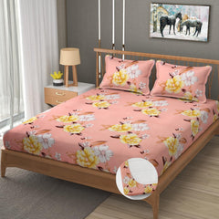 Premium Heavy Cotton Elastic Fitted King Size Bedsheet With 2 Pillow Covers - 72 X 78 X 10 Inches, Baby Pink | All Weather Comfort & Bedroom - Softness & Natural Breathability