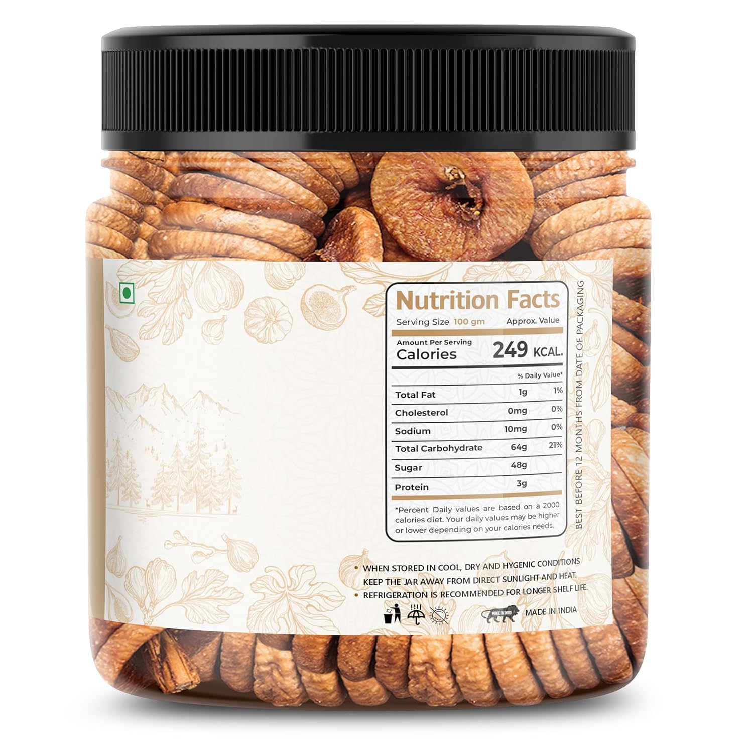 Pure Natural Dried Afghani Anjeer By Lila Dry Fruits 1kg, (500gm*Pack Of 2) | Rich Source Of Fibre Calcium & Iron | Low In Calories & Fat Free | Non-gmo Dried Anjir Jar Pack | 35.2 Ounce